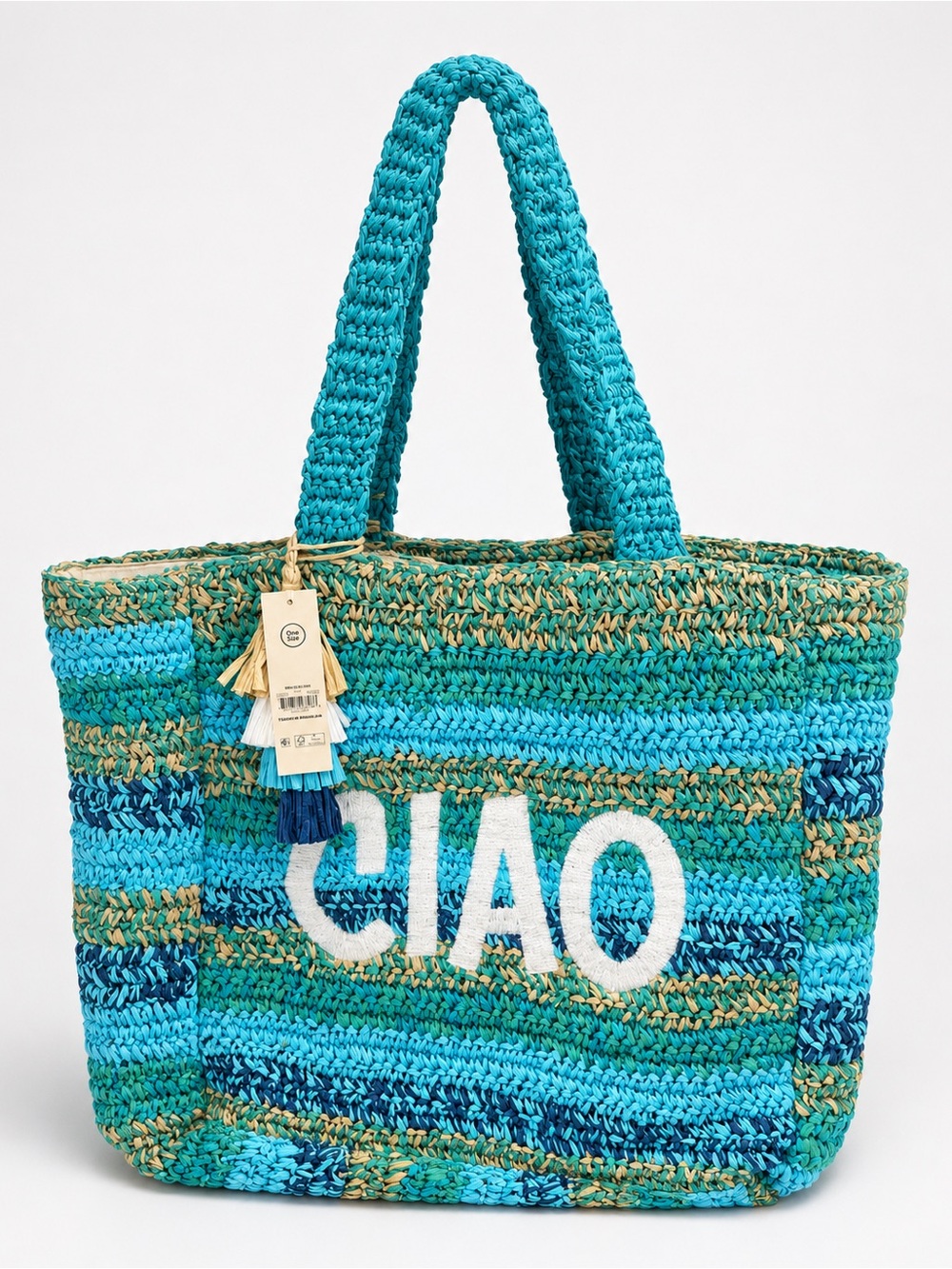 Turquoise 'CIAO' Straw Tote Bag - Women Bags